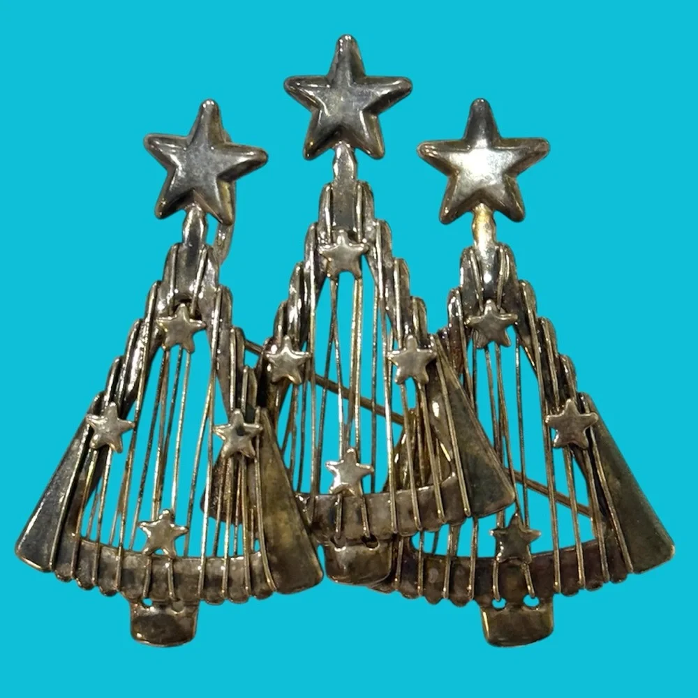 BEST MARKED 3 Triple  Christmas Trees Brooch‎ Pin